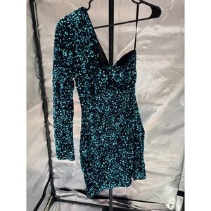 Love & Lemonade Black Dress with Blue Sequin Sz L (P22)